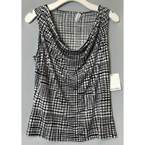 Calvin Klein Tank Top Womens Large Black White Workwear Scoop Neck Shell